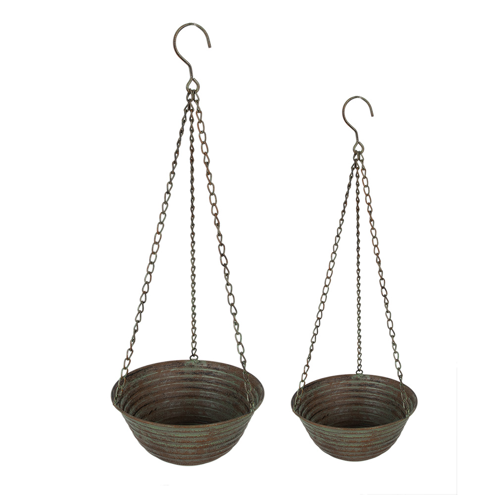 [6Y4845] Porte-plante Vert, Marron Ø 25x12/62 / Ø 19x9/53 cm