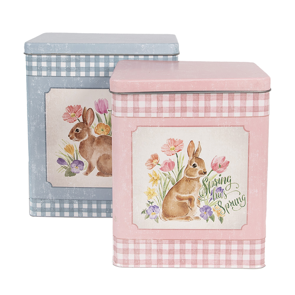 [6Y5508] Boîte de rangement en fer Bleu Rose (2) 21x15x25 / 18x13x22 cm