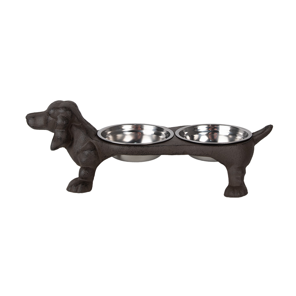 [6Y5642] Food Bowl for Dog Brown 43x23x13 cm / 2x225 ml
