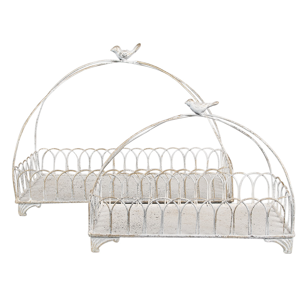 [6Y5673] Baskets (set 2) White Gold colored 39x20x30 / 30x15x22 cm