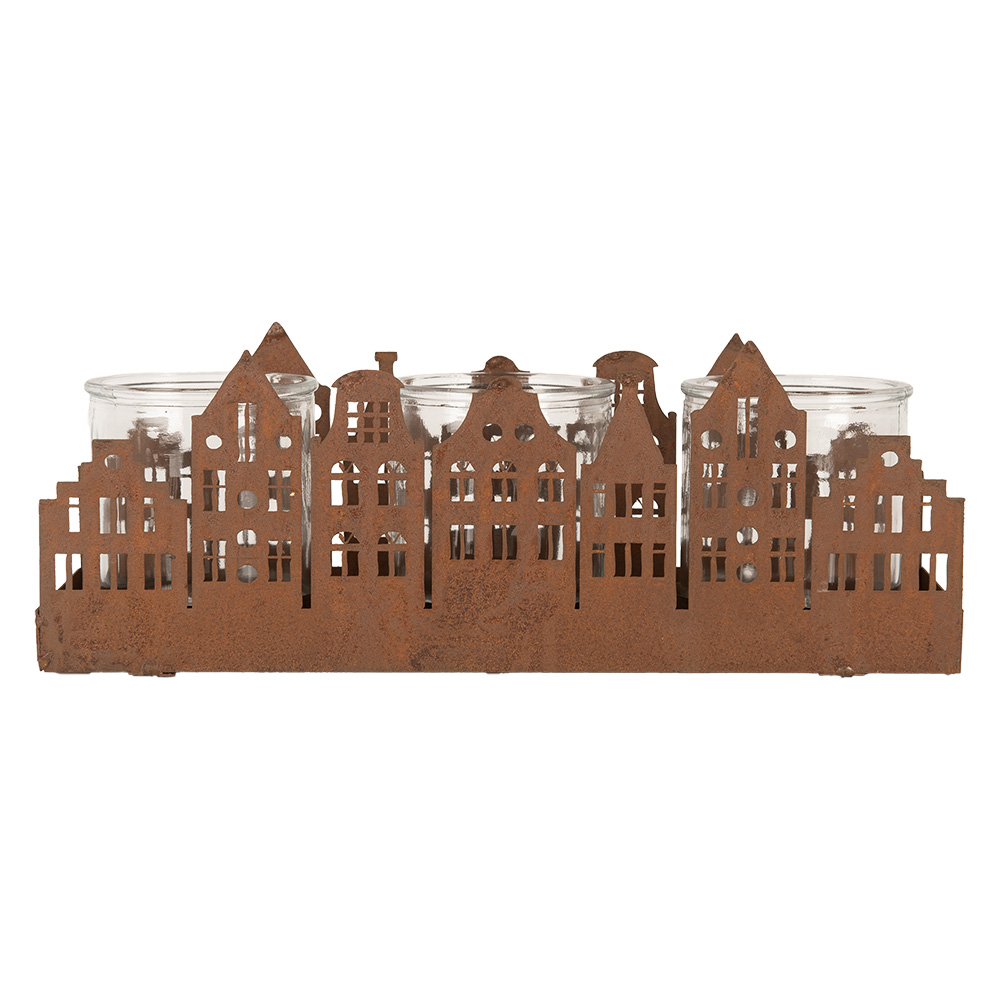 [6Y5783] Waxinelichthouder huisjes 30x9x11 cm