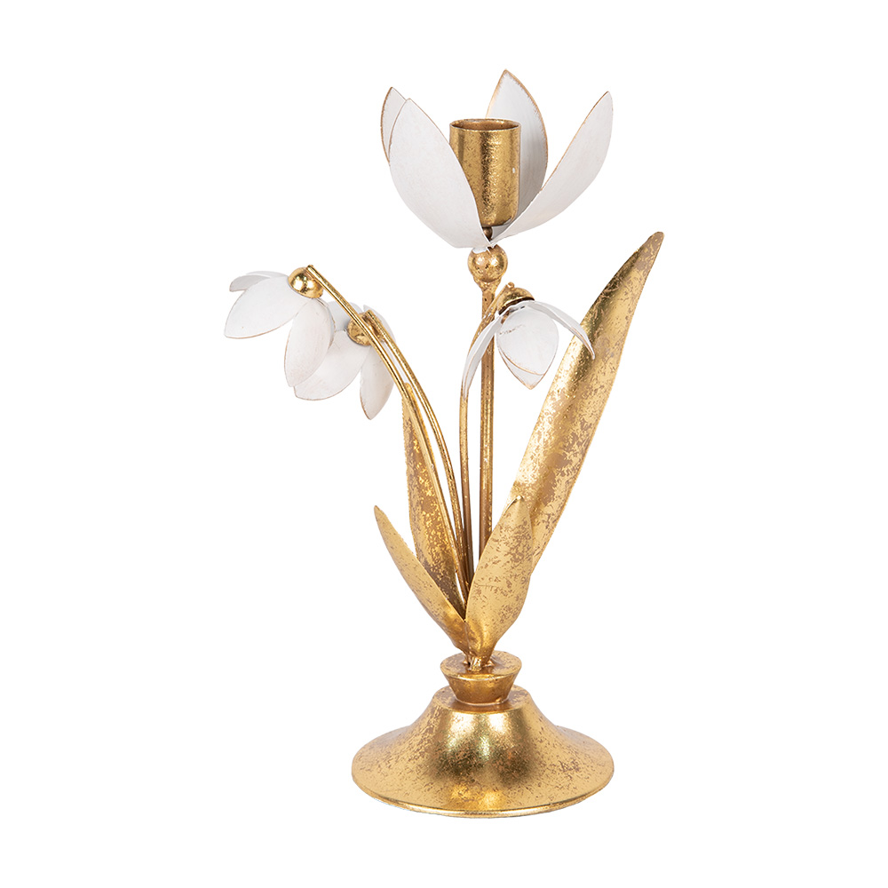 [6Y5804] Candle Holder Gold colored White 14x10x25 cm