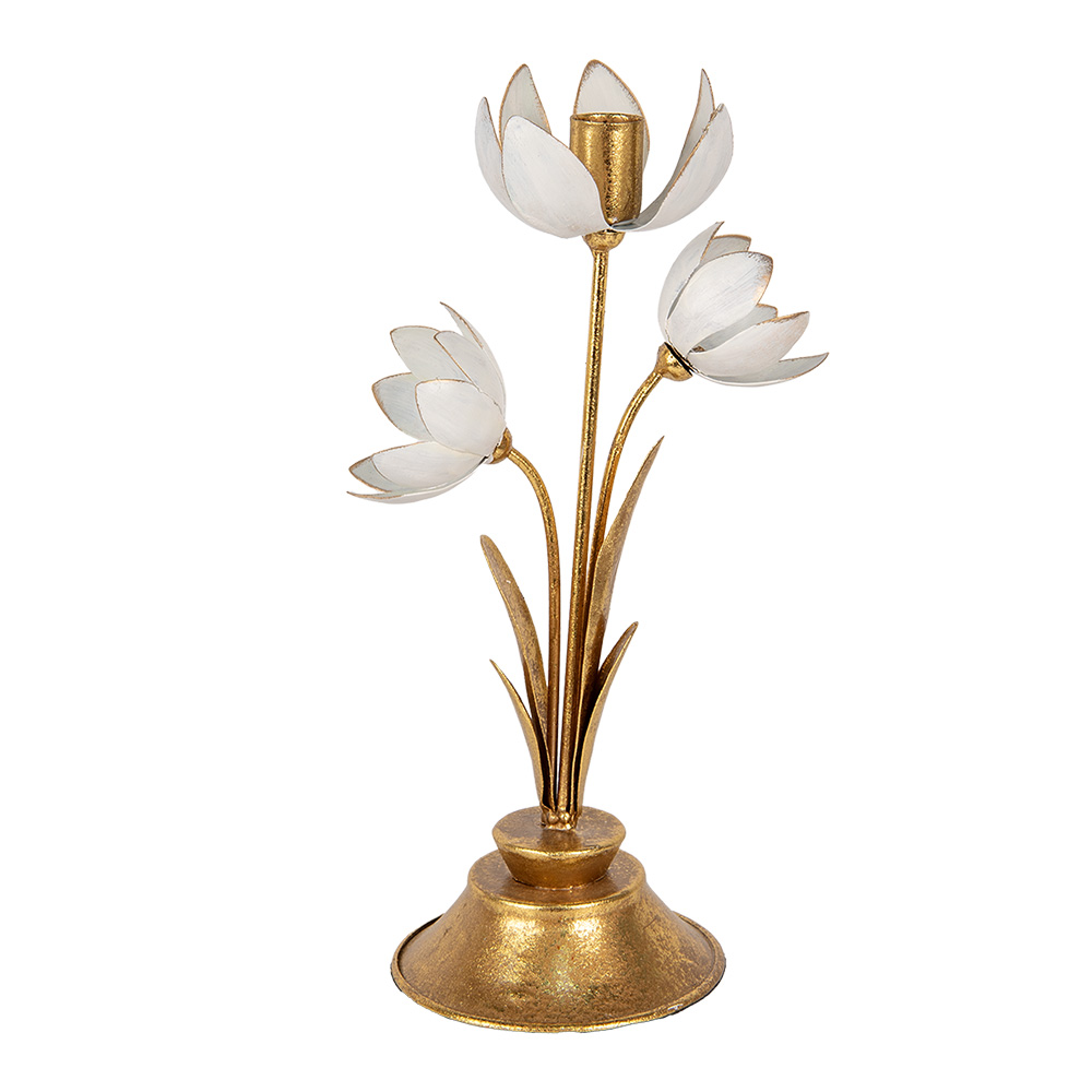 [6Y5805] Candle Holder Gold colored White 16x11x30 cm