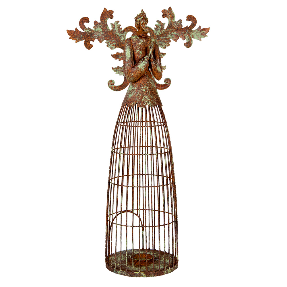 [6Y5836] Décoration Ange / Porte-lampion Marron Vert 29x17x58 cm