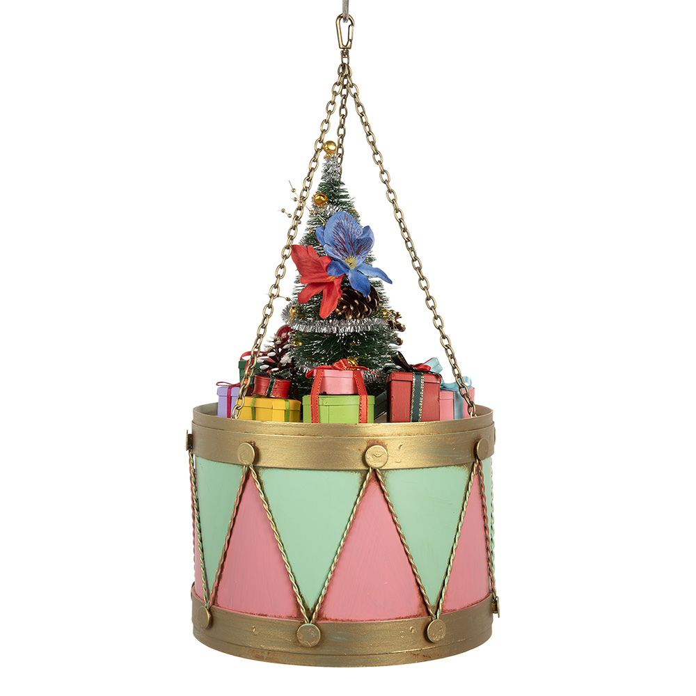 [6Y5867P] Decorativo Tamburo Rosa Verde Ø 21x34/43 cm