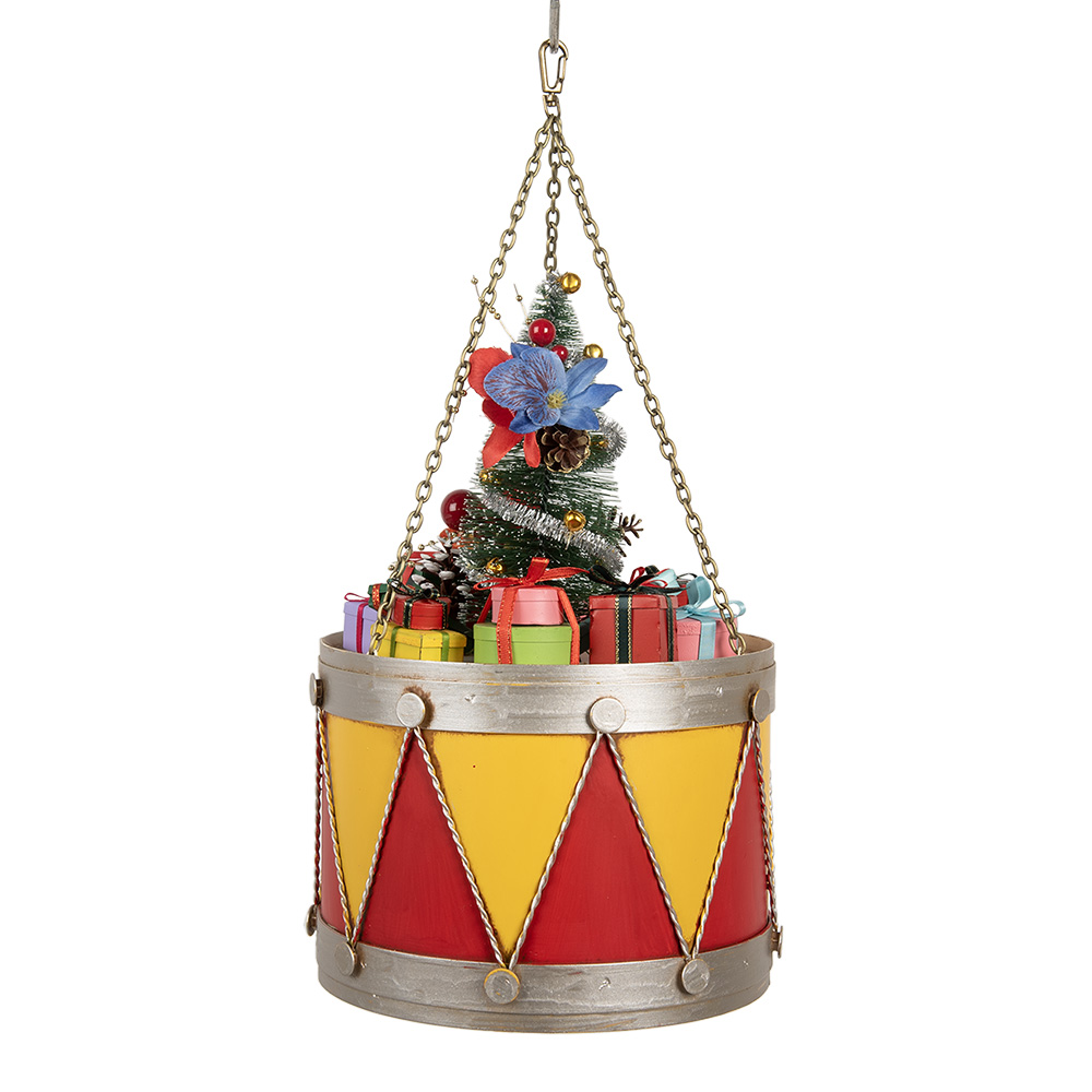 [6Y5867Y] Decorative Drum Yellow Red Ø 21x34/43 cm