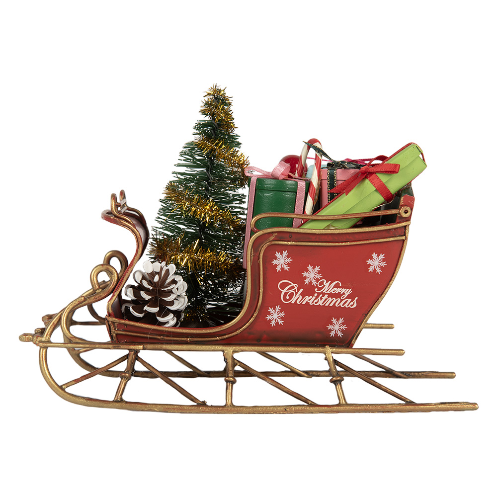 [6Y5868] Décoration de Noël Traîneau Rouge Couleur or 17x8x12 cm