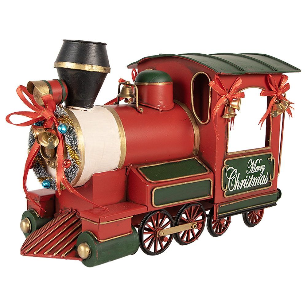 [6Y5871] Décoration de Noël Locomotive Rouge Vert 35x16x22 cm