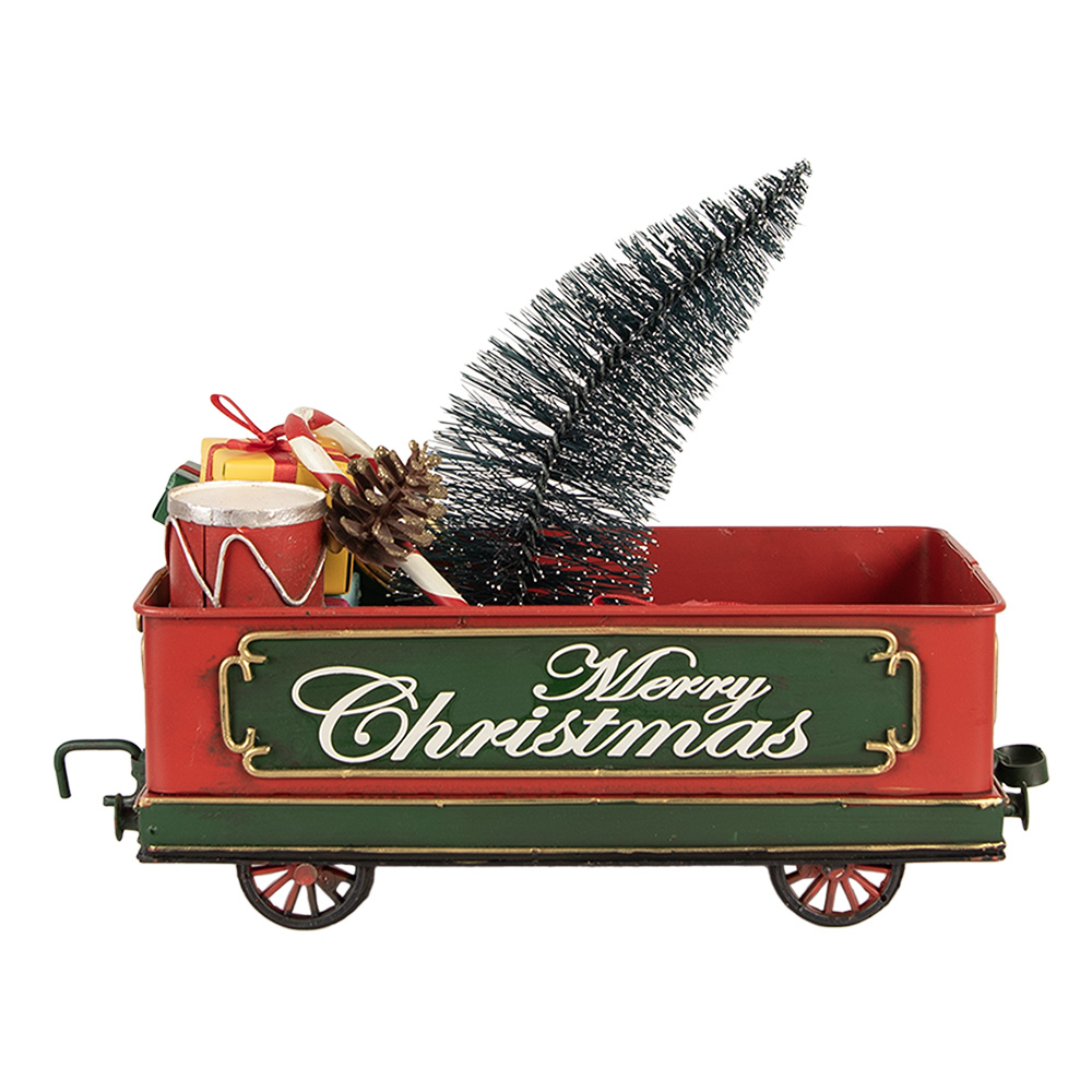 [6Y5872] Décoration de Noël Wagon de train Rouge Vert 31x15x25 cm