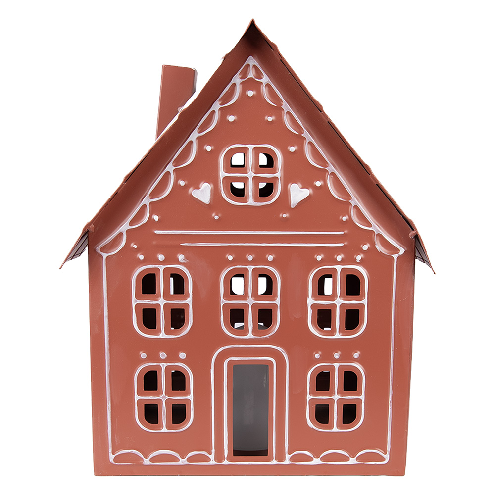[6Y5977] Dekoration Haus mit LED Braun Weiß 27x19x32 cm / 3x AAA