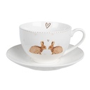 Cup and Saucer White Brown 12x9x6 cm / Ø 14x2 cm / 250 ml