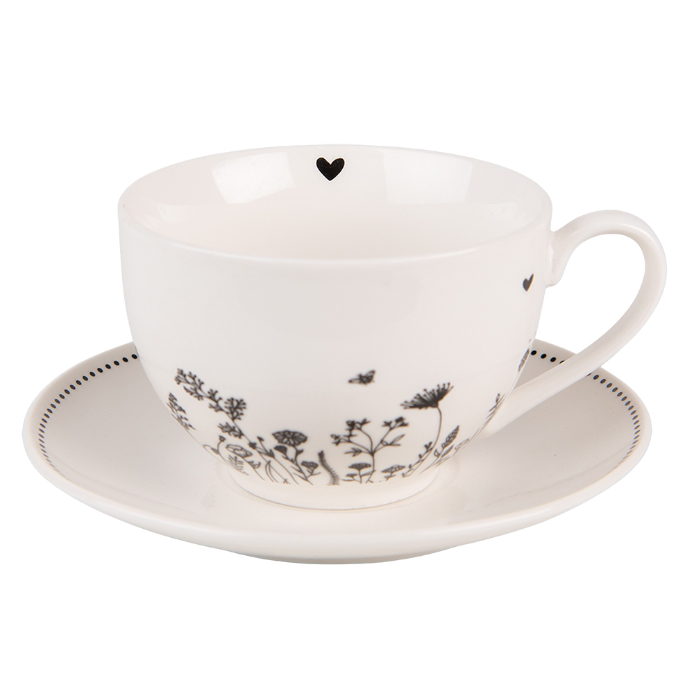 [FAFKS] Tazzina da caffè con piattino Beige Nero 12x9x6 cm / Ø 14x2 cm / 200 ml