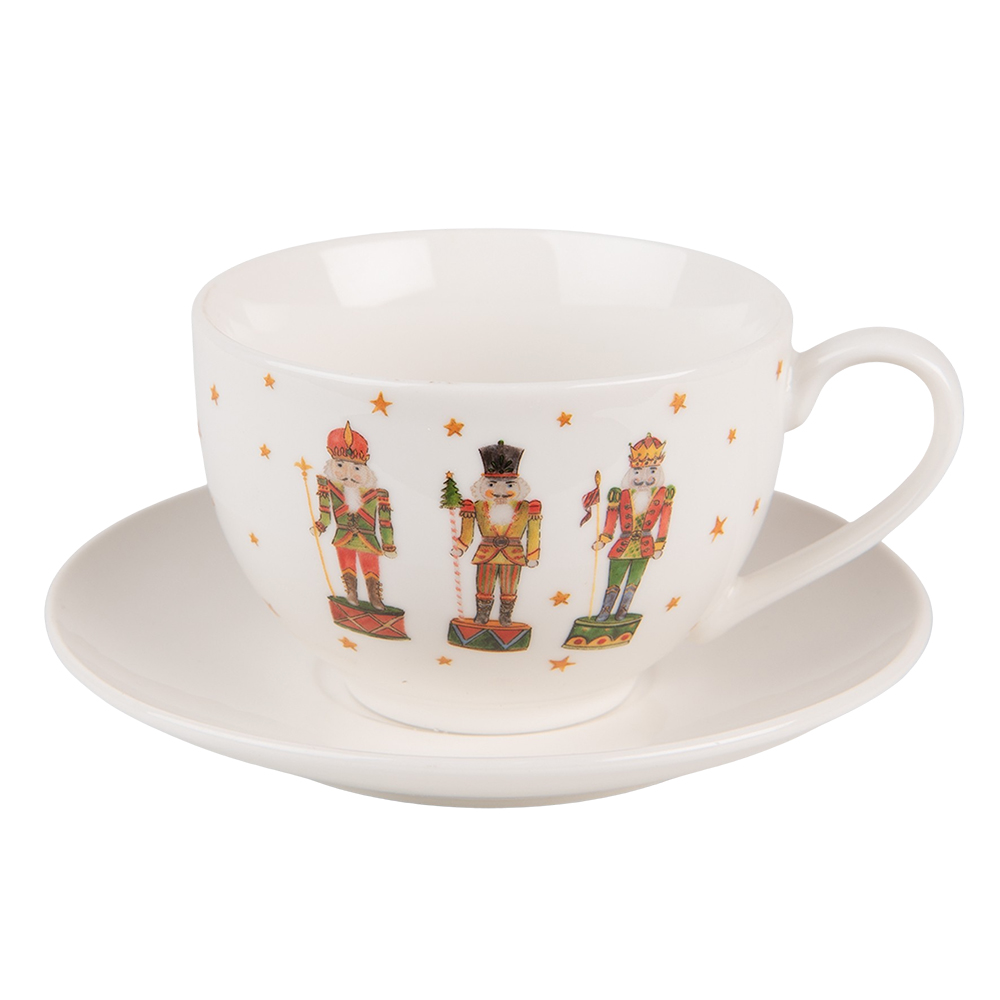 [HLCKS] Kaffeetasse mit Unterteller Beige 12x9x6 cm / Ø 14x2 cm / 200 ml