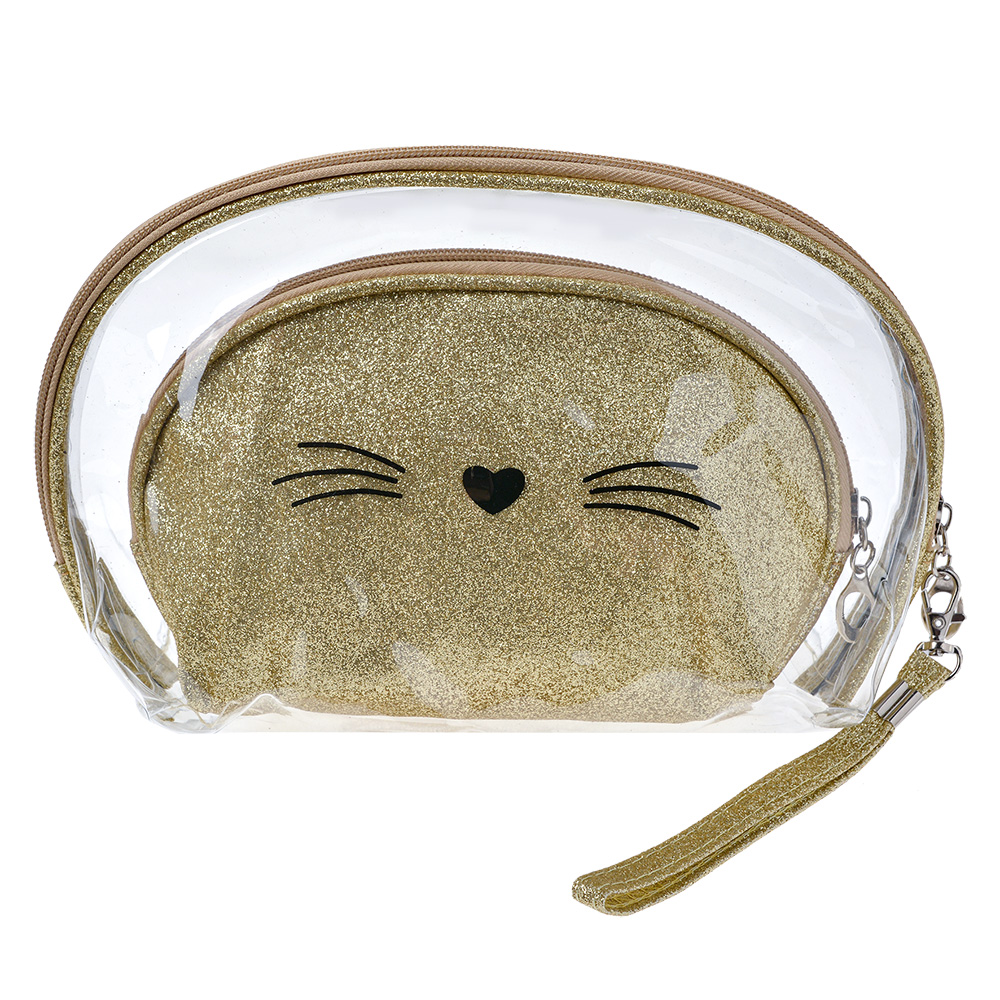 [JZSET0002GO] Kulturtasche Damen Goldfarbig (set 2) 24x15 / 19x12 cm