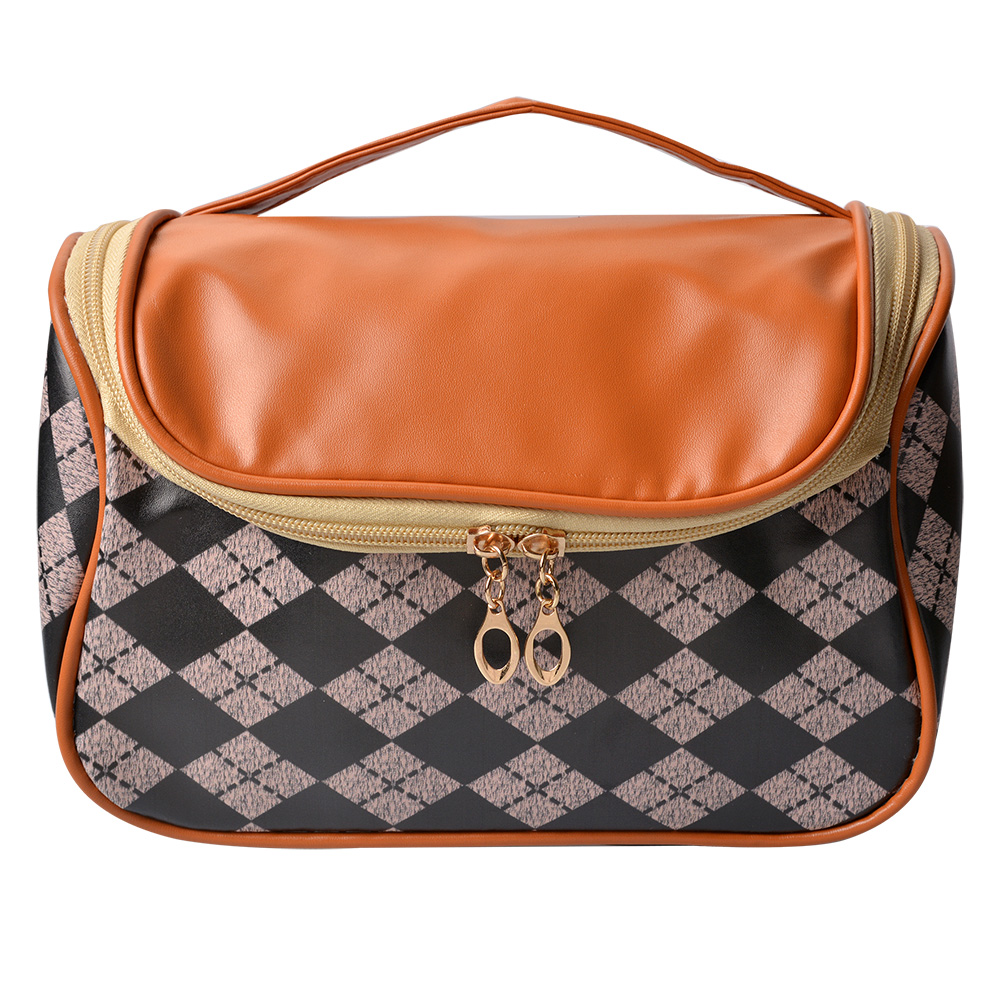 [JZTB0055] Kulturtasche Damen Schwarz, Beige 22x13x14 cm