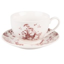 Cup and Saucer Beige Red 12x9x6 cm / Ø 14x2 cm / 200 ml
