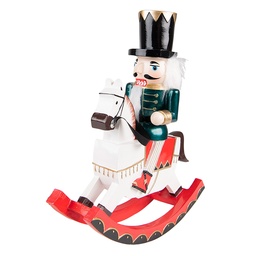 [6PR3815] Décoration de casse-noisette sur cheval à bascule Blanc Vert 24x7x29 cm