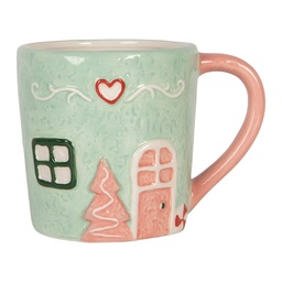 [6CEMU0156] Mug Green Pink 13x9x9 cm / 350 ml