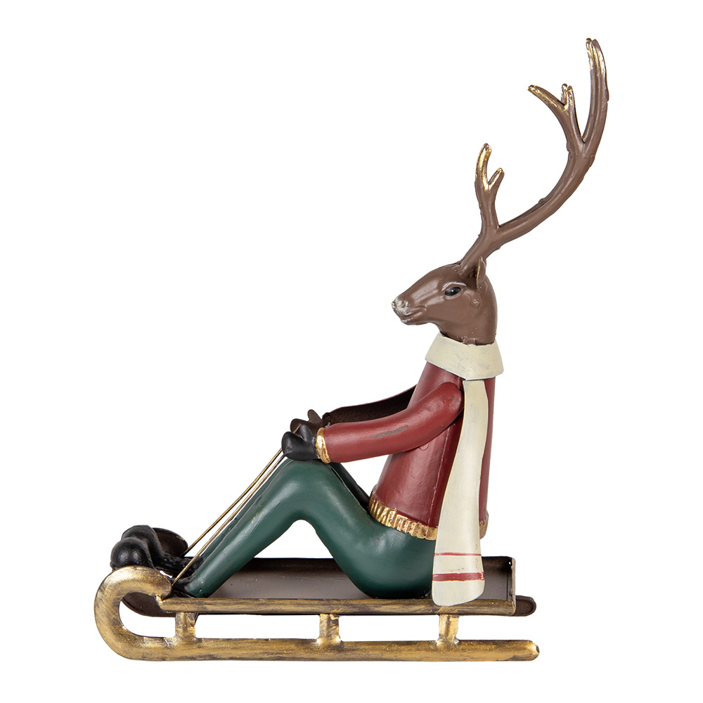 Décoration Cerf Marron Rouge 27x10x31 cm