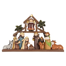[6PR5895] Weihnachtsdeko Weihnachtsgruppe Braun Rot 32x5x20 cm
