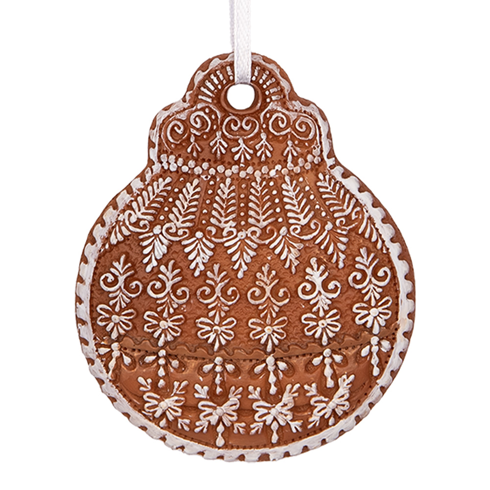 Dekoration Anhänger Weihnachtskugel Braun Weiß 8x2x10 cm
