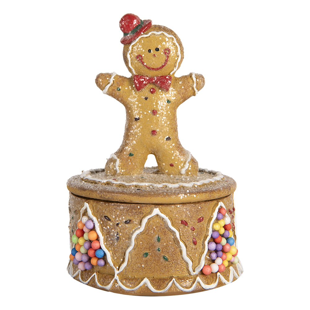 Dekorative Aufbewahrungsbox mit Lebkuchenmännchen Braun Weiß Ø 7x11 cm