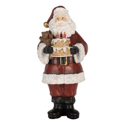 [6PR5862] Weihnachtsdeko Weihnachtsmann mit Torte Rot Weiß 10x10x21 cm