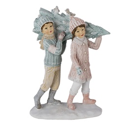 [6PR4662] Decoration Statue Children Green, Pink 12x6x15 cm