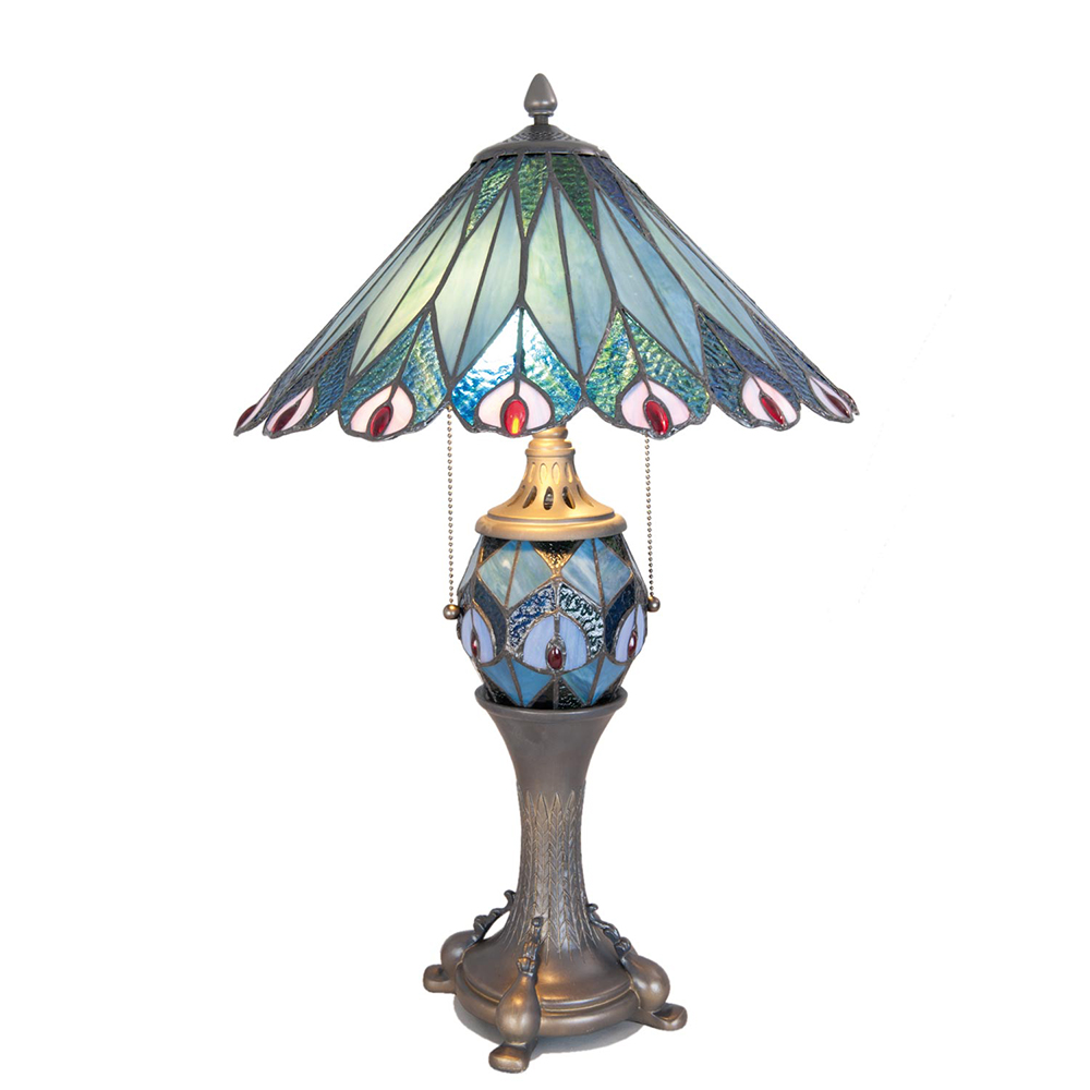 Tiffany Tischlampe Blau, Rot Ø 40x65 cm E27/max 2x60W E14/max 1x7W