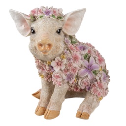 [6PR3332] Decoration Statue Pig White, Pink 24x16x23 cm