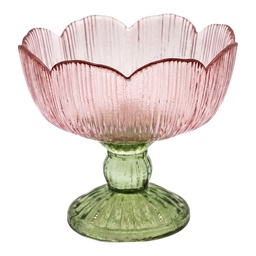 [6GL5549P] Portacandele in Vetro Rosa Verde Ø 17x13 cm