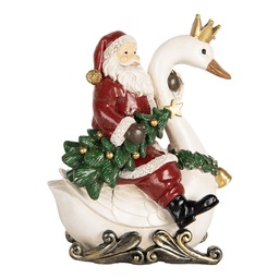 [6PR5671] Decorazione Natalizie Babbo Natale su cigno Rosso Bianco 13x10x16 cm