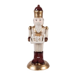 [6CE2260] Decoration Nutcracker with calendar Beige Red 10x10x27 cm
