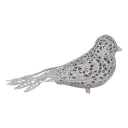 [65780] Weihnachtsdeko Vogel Silberfarbig 16x6x6 cm
