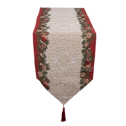 [KT065.165] Chemin de table Beige Rouge 33x180 cm