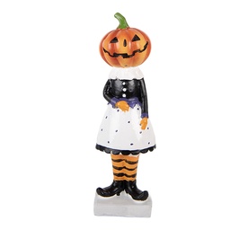 [6PR6330] Statua Donna con Testa di Zucca Bianco Arancio 7x7x22 cm