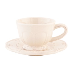 [6CE0263] Cup and Saucer Beige 13x9x7 cm / Ø 15x2 cm / 150 ml