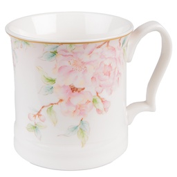 [6CEMU0126] Mug Blanc, Rose 13x9x9 cm / 414 ml