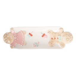 [6CE2224] Serving Bowl/Platter White Brown 31x10x5 cm