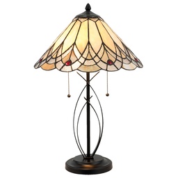 [5LL-5186] Lampe de table Tiffany Beige, Marron Ø 40x60 cm E27/max 2x60W