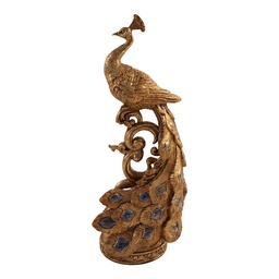 [6PR6411] Decoration Peacock Gold colored Blue 12x8x28 cm