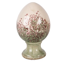 [6CE2397M] Decoration Egg on base Beige Green Ø 12x19 cm