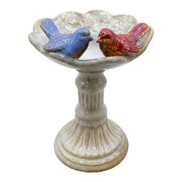 [6CE2514] Decorative Bowl/Platter with Birds Grey Red Ø 11x15 cm