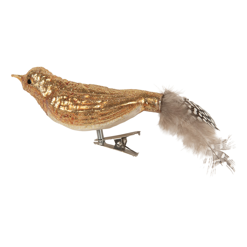 Clip Uccello ornamento natalizio Marron Color oro 9x3x4 cm