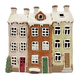 [6CE2538] Tealight Holder Christmas Houses Brown White 19x8x18 cm
