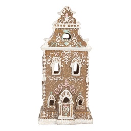 [6PR5842] Decoration House with LED Brown Pink 9x7x18 cm