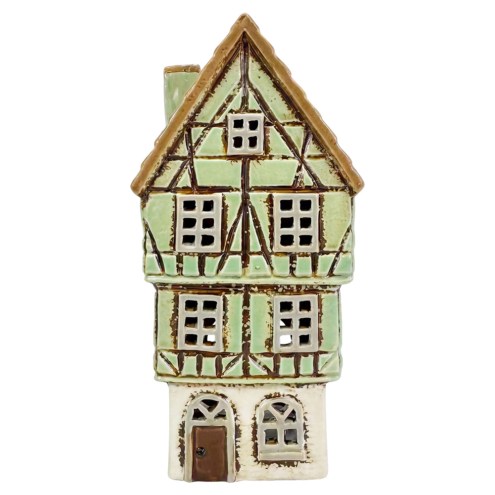 Tealight Holder Christmas House Green Brown 11x10x22 cm