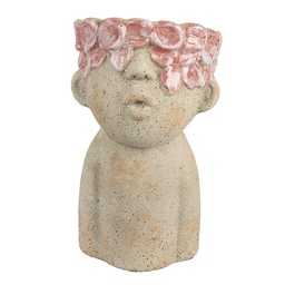 [6TE0584M] Flower Pot Inside Beige Red 16x15x25 cm