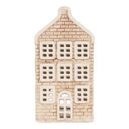 [6CE2305] Tealight Holder Christmas House Beige Green 9x10x19 cm