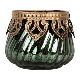 [6GL5222] Glass Tea Light Houder Green Ø 8x7 cm